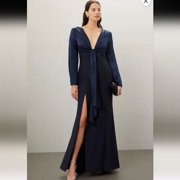 Cinq A Sept Julianne Gown Size 6 Navy Satin - Picture 5 of 9